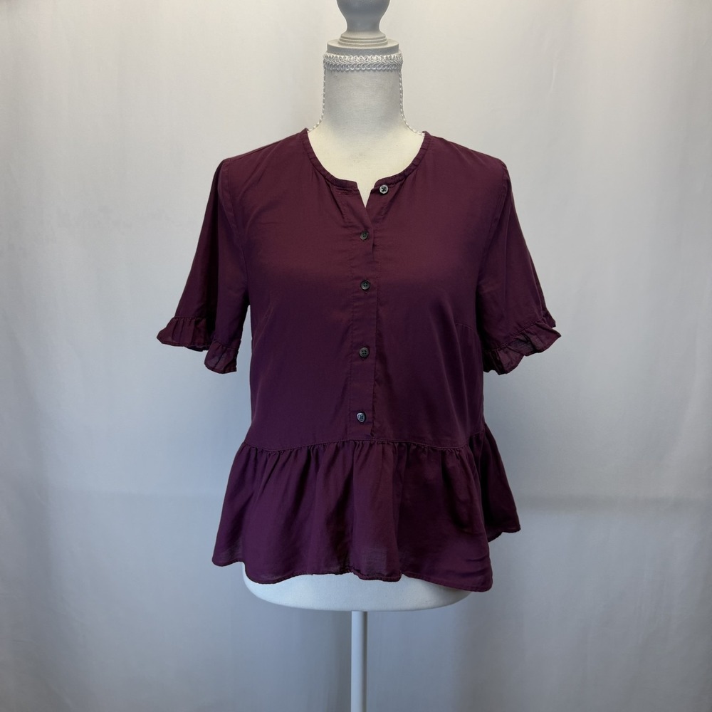 Madewell Women's Peplum Top In Medium Lovely Plum Color 100% Cotton Size XS